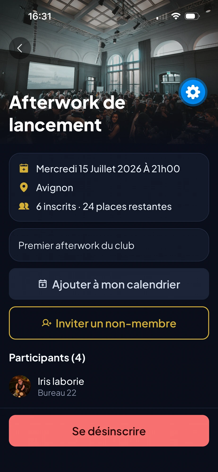 Détail d'un événement avec inscription